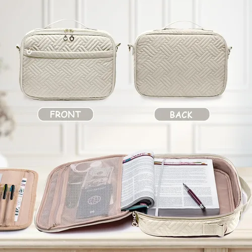 Vista 4 de Elegante funda para la Biblia de IMAGINING para mujer, funda para Biblia con asas y bolsas, gran regalo y protector de libros