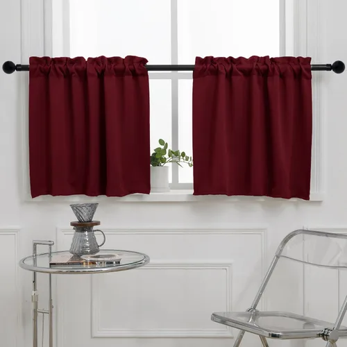 Vista 13 de Pickluc Cortina de media ventana para cafetería, 36 pulgadas de largo, con bolsillo para barra, opaca para ventana pequeña, 2 paneles, 30 x 36 Verde