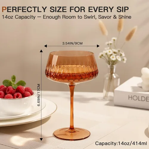 Vista 5 de Juego de 6 vasos de color de Martini de 14 onzas, vasos de cóctel de Martini, copas de cóctel Coupé Martini, copas de cóctel Coupe Martini, regalos