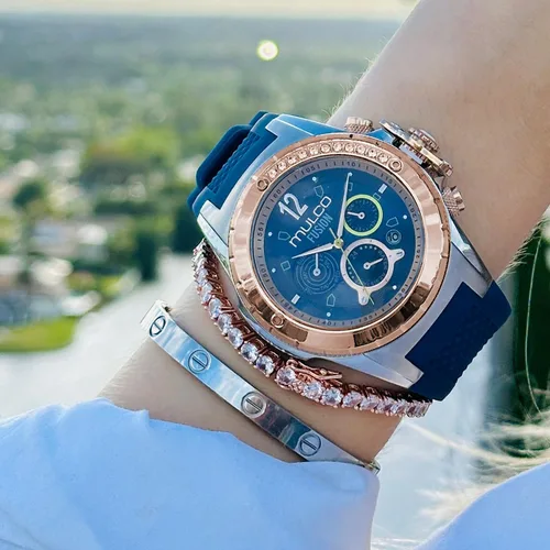 Vista 9 de MULCO Watches for Women-Blue Marine, Silver Stainless Steel Case with Silicone Wrist Band, Quartz Multifunction Movement,Large Analog Display