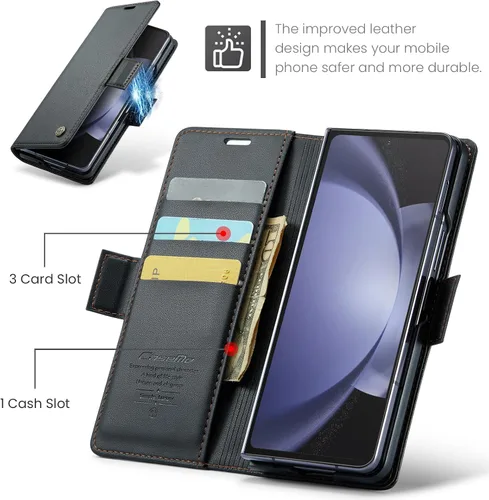 Vista 2 de Funda para Samsung Galaxy Z Fold 5 (2023), funda de piel sintética tipo cartera con tarjetero con bloqueo RFID, función atril, a prueba de golpes