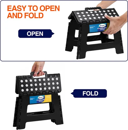 Vista 4 de Korpai Taburete plegable de 9 pulgadas para adultos, niños, taburetes plegables antideslizantes con mango portátil, taburete plegable de plástico