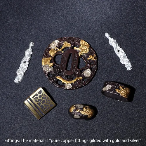 Vista 3 de entez Espada Katana templada de arcilla de acero T10 hecha a mano, auténtica espada samurái con espiga completa, hoja afilada y diseño práctico