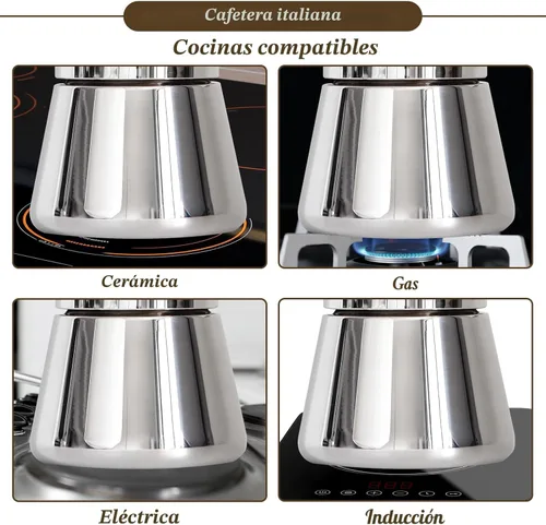 Vista 4 de LAOION Cafetera de Espresso para Estufa, Olla Moka de 4 Tazas 6.8 oz, Cafetera Cubana y Italiana de Acero Inoxidable para Cafetera Cubana