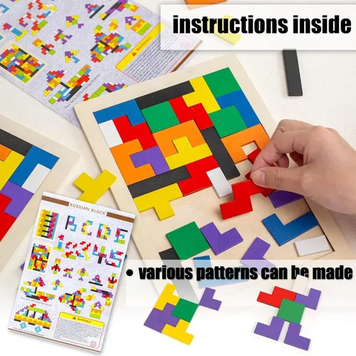 Vista 6 de 3 otters Bloques de madera rompecabezas 2 set ruso Brain Teaser Tangram Inteligencia Juguetes STEM Montessori regalo educativo para niños rellenos