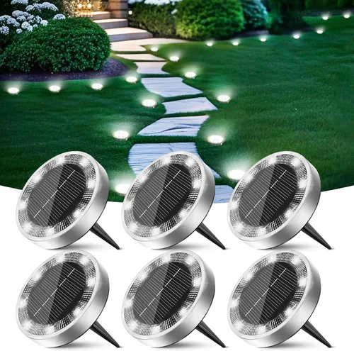 Vista 25 de Peasur Luces solares de suelo para exteriores, paquete de 8 luces planas de disco con energía solar, IP68 impermeable, antioxidante, iluminación