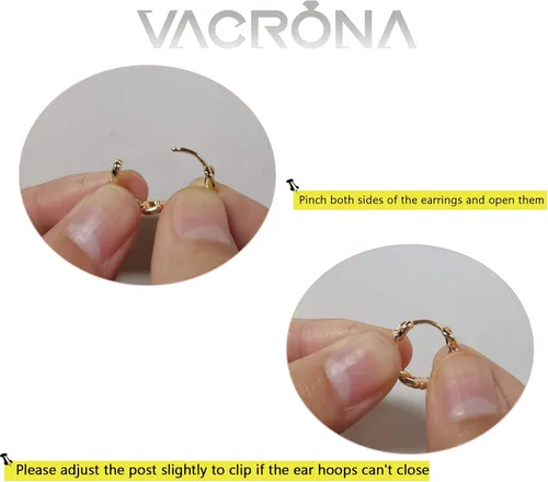Vista 6 de VACRONA - Aretes huggies (de presión), pequeños, livianos y simples, en forma de argollaarracada, chapados en oro de 14 quilates, con circonia