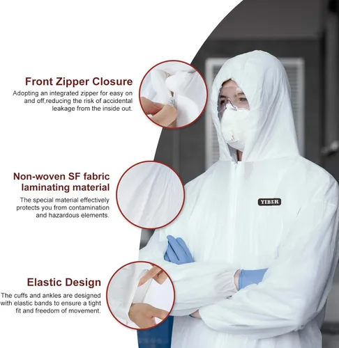 Vista 2 de Traje de Protección Desechable para Materiales Peligrosos Cubierta Completa de Pintura de Cuerpo Completo Resistente y Traje en 7 Tallas