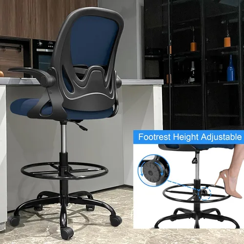 Vista 4 de Primy Silla de Dibujo Silla Alta de Oficina con Reposabrazos Abatibles Silla Ejecutiva Ergonómica de Computadora para Escritorio de Pie con Soporte