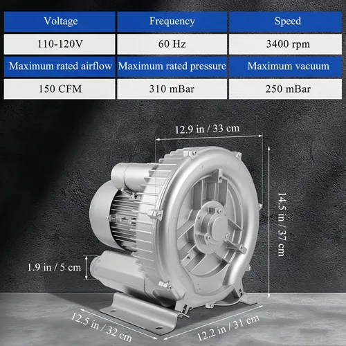 Vista 2 de VILLCASE Pump Saltwater Aquarium Blower Industrial Vacuum Pump Fish Tank for Fish Tank Blower for Aquarium Pool Silver