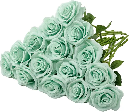 Vista 13 de Carlita's Blooms Ramo de 15 rosas artificiales de seda, flores de seda sintética, tallos largos, para arreglos de boda, centro de mesa, fiesta