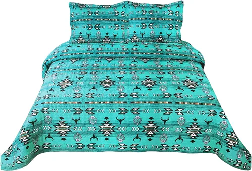 Vista 2 de Western Peak Bull Skull Native Tribal Feather Artesanal Southwestern Boho Design Juego de ropa de cama con almohadas (juego de 5 piezas, King)