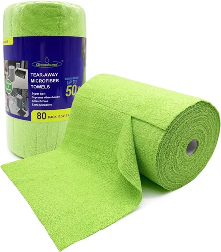Vista 11 de Greenfound Rollo de paño de limpieza de microfibra, paquete de 80, toallas extraíbles para automóvil, toallas de papel reutilizables lavables, súper