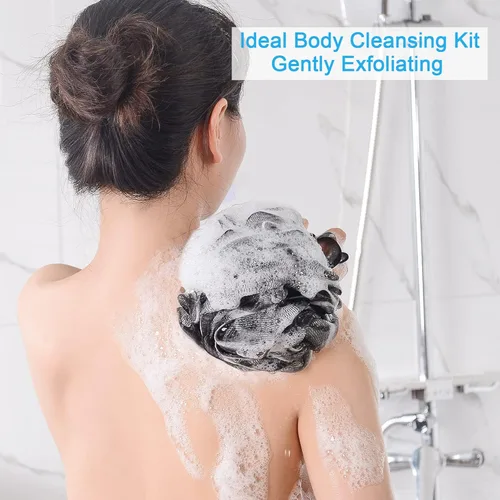 Vista 3 de AmazerBath - Esponja vegetal de 2.65 onzas, esponja de baño para hombre, juego de 4 unidades, color negro (grande)