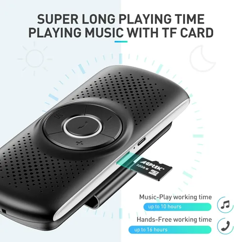 Vista 8 de AGPTEK Altavoz de coche con Bluetooth 5.3, kit de teléfono manos libres para llamadas, GPS y música con ranura para tarjeta TF, conexión