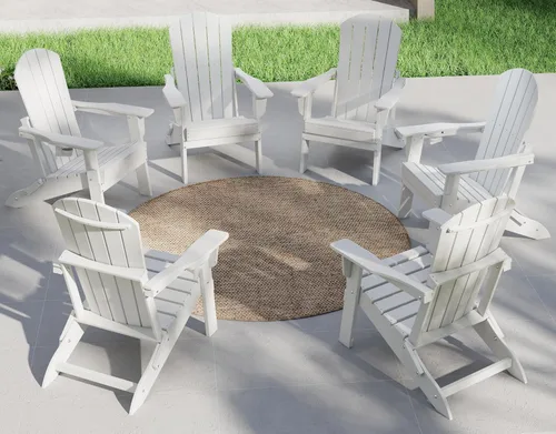 Vista 43 de Plawdlik Silla plegable Adirondack, probada por SGS, textura de madera con portavasos, resistente a todo tipo de clima, HDPE, cómoda para piscina