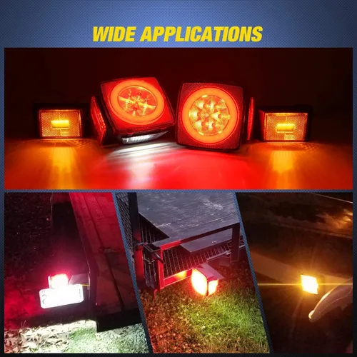 Vista 7 de Nilight Kit de 2 luces LED cuadradas para remolque con halo Glow sumergible, luz de parada y cola lateral, luz de licencia para remolque de 12 V