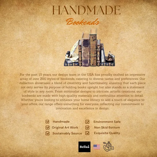 Vista 9 de Bellaa 26324 Sujetalibros Vintage de Mago con Pluma de Ave y Botella de Tinta con Lámpara de Aceite Estilo Antiguo Granja Casa de Campo Cabaña Lodge