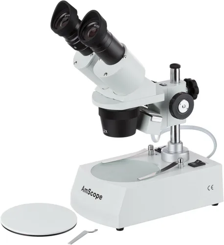 Vista 2 de AmScope SE306R-PZ-E Microscopio estéreo binocular digital montado hacia adelante, oculares WF10x y WF20x, aumento 20X/40X/80X, objetivos 2X y 4X