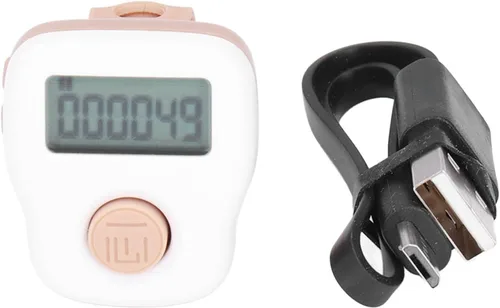 Zerodis Contador de anillos electrónico de dedo blanco manual luminoso USB recargable a prueba de sudor Contador de silicona para todos
