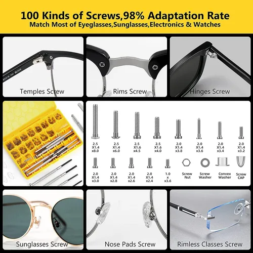 Vista 2 de Magnetic Eyeglass Repair Kit, Glasses Repair Kit with Eyeglass Screws Include Nose Pads, Precision Screwdriver Tool Set and Tweezers for Eyeglasses