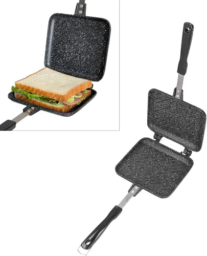 Vista 2 de Sartén para barbacoa de doble cara, revestimiento antiadherente, sartén doble para hacer panini y panini para barbacoa, sartén a la parrilla