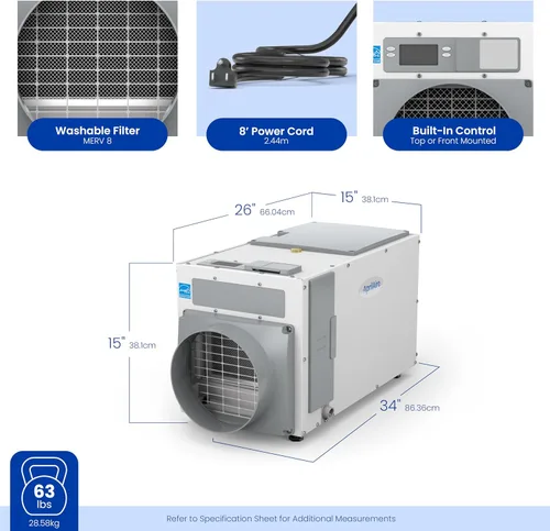 Vista 13 de AprilAire Deshumidificador E100 para toda la casa para sótano y espacio de gateo - Deshumidificador comercial de alta capacidad de 100 pintas