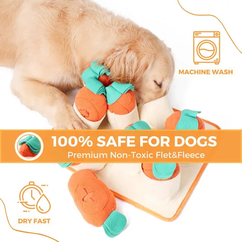Vista 4 de Fossa Boredom Buster para perros pequeños y medianos, alfombra interactiva de rompecabezas de golosinas, tapete de alimentación lenta con zanahorias