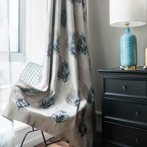 Vista 9 de VOGOL Cortinas insonorizadas con estampado de pájaros y hojas, cortinas de oscurecimiento de habitación para comedor, 2 paneles, 52 x 63 pulgadas