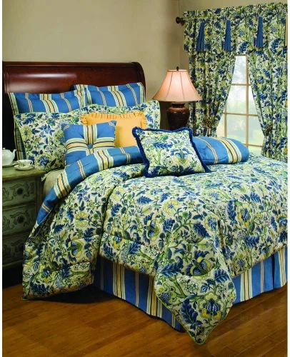 Vista 30 de Waverly Forever Peony - Juego de edredón de 4 piezas, 100% algodón, estampado floral de bayas, tamaño matrimonial/queen, con 2 fundas de almohada