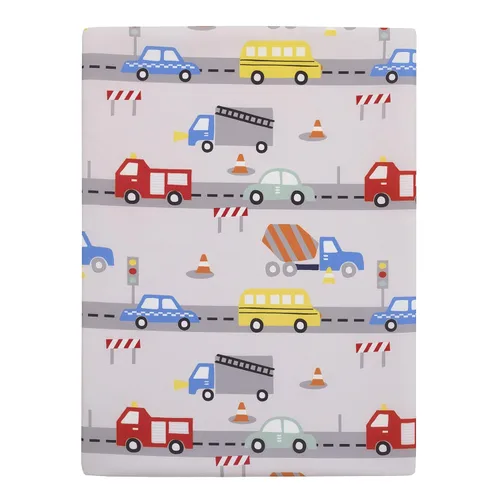 Vista 5 de Everything Kids Hoja de almohadilla para siesta preescolar roja, amarilla y azul para construcción, autobús, camión y automóvil