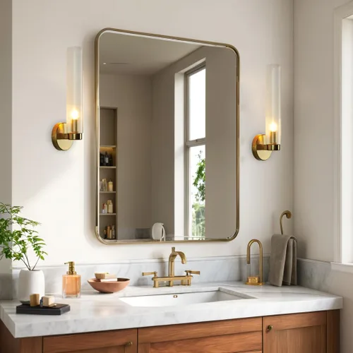 Vista 8 de Fluted Textural Glass Wall Sconce, Modern Indoor Vanity Light, Glass Tube Wall Light Fixture with Metallic Finish, Wall Light fixtures for Bathroom