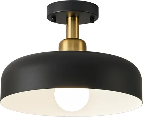 Vista 9 de Lámpara de techo moderna semiempotrada, 2 unidades, lámpara de techo de metal, cabezal de lámpara de cerámica E26, lámpara de techo blanca y dorada