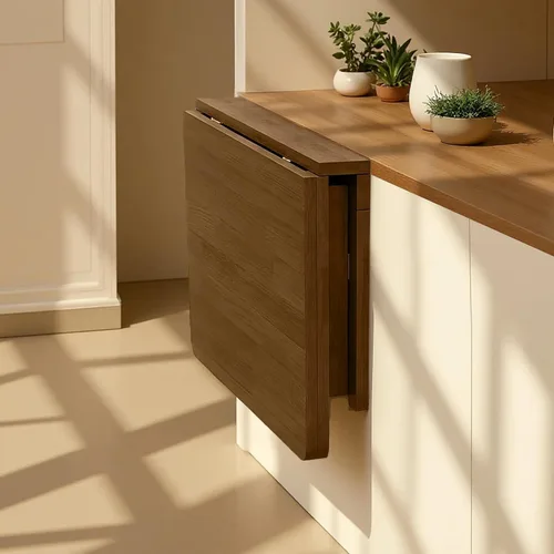 Vista 11 de MM MELISEN Escritorio plegable de madera, mesa plegable de montaje en pared natural de 29.5 x 19.6 pulgadas para espacios pequeños. Perfecto como un