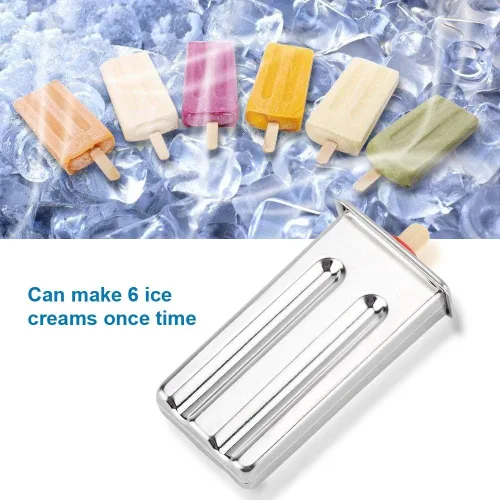 Vista 2 de 3Pcs Stainless Steel Ice Cream Mold, Household DIY Ice Lolly Mold Kitchen Tool Popsicles Mold with Cleaning Brush Kit for Kitchen