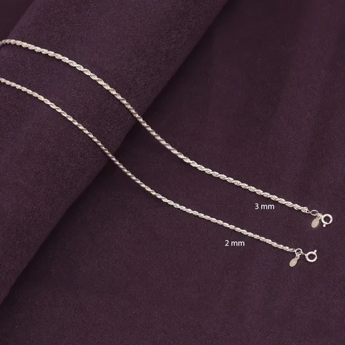 Vista 4 de LeCalla Links Solid 925 Sterling Silver Italian 2 MM, 3 MM Diamond-Cut Braided Rope Chain Necklace for Men Women with Spring Ring Clasp, Made in