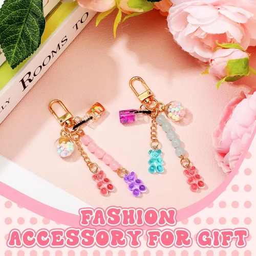 Vista 5 de Cute Resin Bear Keychain Macaron Bear Keychains Candy Pendant Jewelry Gift Bag Key Ring Accessories for Girls Women