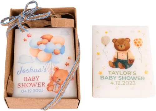 Vista 24 de Paquete de 5 decoraciones de baby shower de Happy Times Favors, regalos de baby shower, jabón mini vegano perfumado hecho a mano personalizado