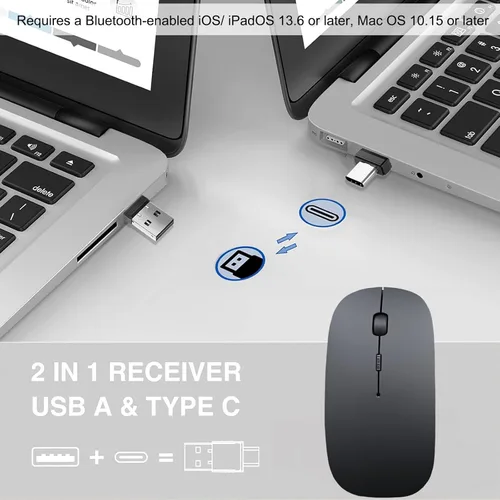 Vista 2 de Mouse inalámbrico para MacBook Air iMac Mac Pro Laptop Computer, Mouse inalámbrico silencioso recargable USB C con Jiggler para Surface Pro