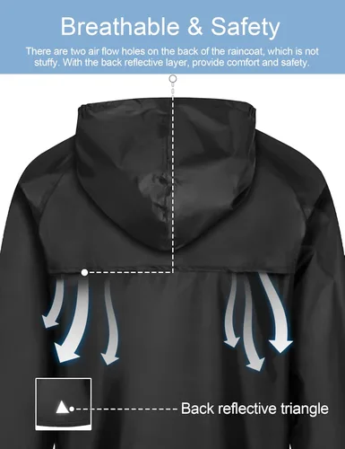 Vista 5 de Trajes de lluvia de pesca para hombre, abrigo de lluvia reflectante con pantalones, 2 piezas de equipo de lluvia