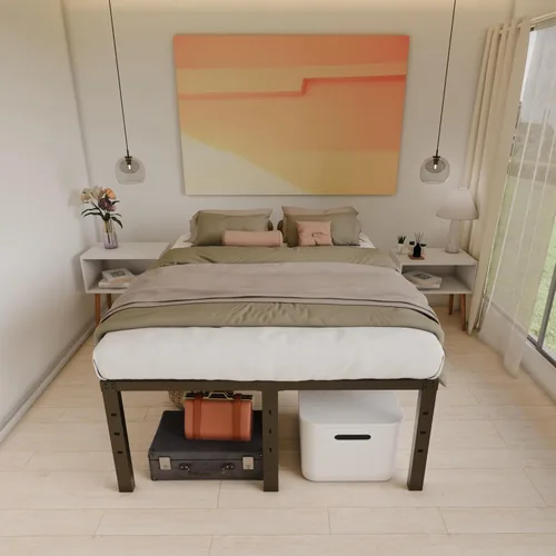 Vista 54 de Base de cama tamaño Queen de 12 pulgadas, no necesita somier, base de colchón de plataforma de metal resistente con listones de acero