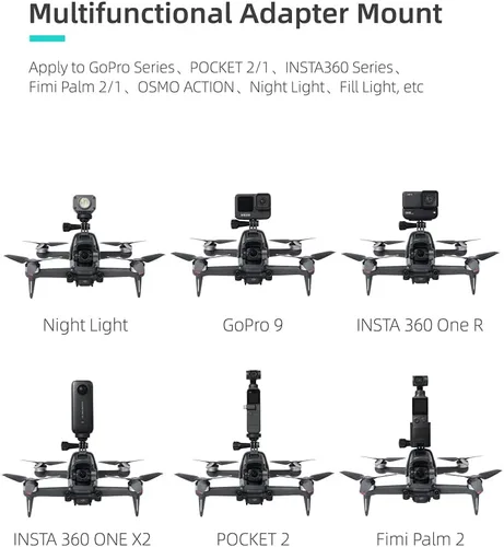 Vista 3 de Soporte adaptador de montaje compatible con DJI FPV Soporte de montaje Searchlight Gopro Pocket 2 Cámara Drone Accesorios