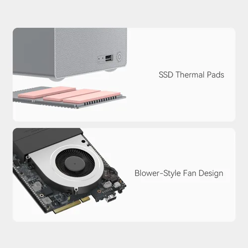 Vista 22 de Beelink Me Pro, Mini PC NAS, CPU Intel N150, 16 GB LPDDR5, 1 TB SSD, 3 ranuras M.2 PCIe3.0 SSD + 2 bahías HDD (Máx 72 TB), 5G + 2.5G Dual