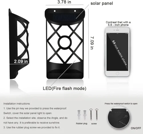 Vista 2 de Aityvert Luces solares de llama al aire libre, luz solar de llama parpadeante impermeable, sensor oscuro, encendido y apagado automático, 66 luces