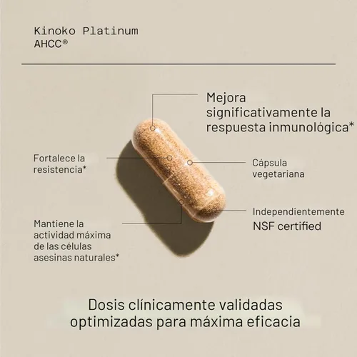 Vista 4 de Quality of life. Ahcc Kinoko Platinum. Extracto de hongos 0.026 oz 60 cápsulas, 812259003370, 1