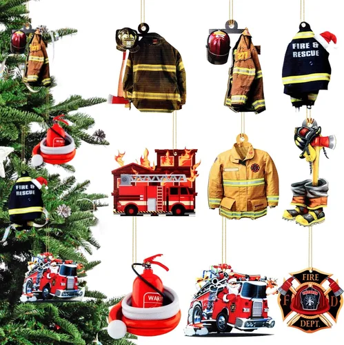 9 Piezas de Ornamento Colgante de Uniforme de Bombero de Granja de Acrílico, Regalos de Bombero, Adorno Navideño de Camión de Bomberos, Decorativo