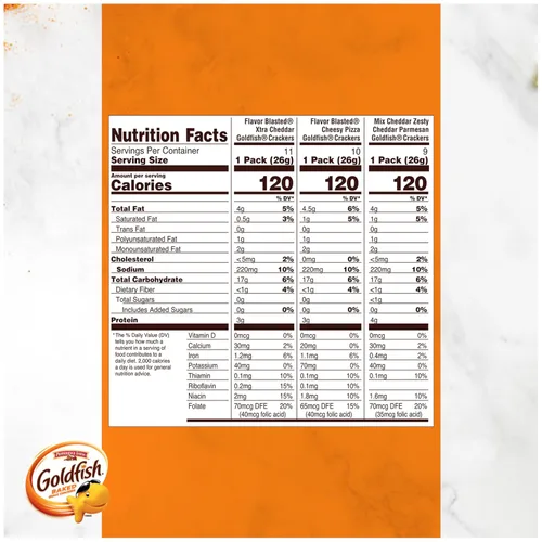 Vista 43 de Goldfish Galletas de Queso Cheddar, Galletas de Snack Horneadas, Paquetes de Snack de 1 onza para Llevar, Caja de 20