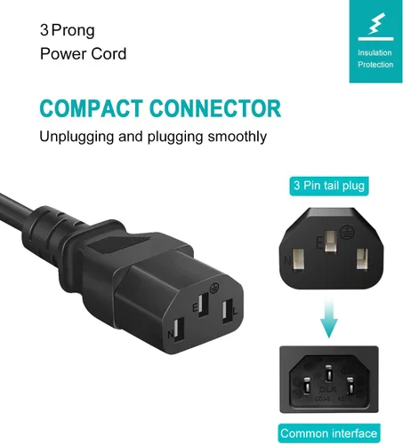 Vista 2 de Cable de alimentación de CA de 6 pies compatible con cintas de correr elípticas Horizon Fitness, reemplazo universal de cable de alimentación de 3