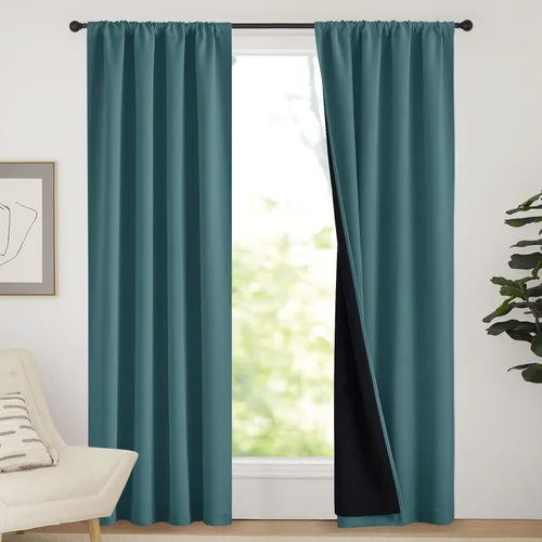 Vista 68 de NICETOWN Biscotti Beige 100% Cortinas opacas de 45" de largo para cocina, bolsillo con varilla para sótano completamente opaco, cortinas térmicas