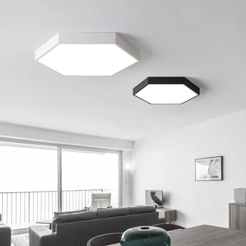 Vista 4 de Lámpara de techo LED hexagonal ultrafina con control remoto cerca del techo, lámpara de techo moderna de montaje en superficie, luz plana regulable